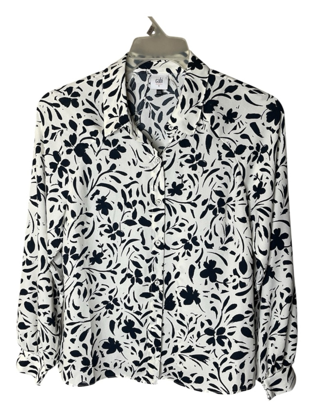 Cabi Quintessential Blouse White & Black Floral Button-Up Sz S - Picture 2 of 6
